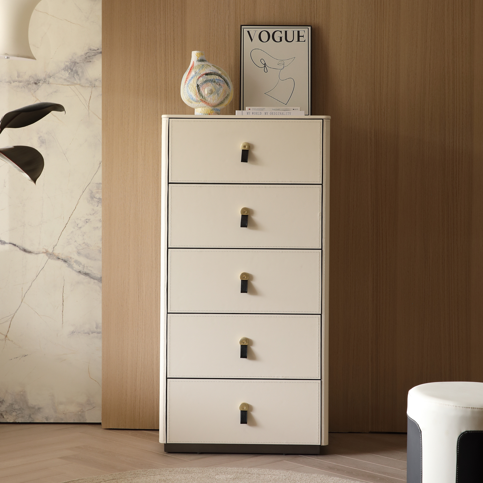 FUKAYI Faux Saddle Leather Tall Dresser