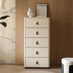 FUKAYI Faux Saddle Leather Tall Dresser for Bedroom with 5 Drawers Chest of Drawers Storage Tower Organizer Dresser for Living Room, Hallway, Entryway, Closets, White