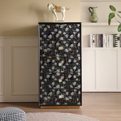 FUKAYI Vintage Chest of Drawers for Bedroom Hand-Painted Floral Tall Dresser with 5 Drawer Storage Organizer Storage Tower Dresser for Living Room, Hallway, Entryway, Closets, Black