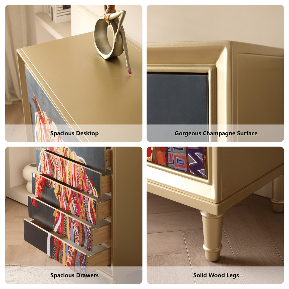 FUKAYI Tall Chest of Drawers Dresser for Bedroom with 5 Drawers Storage Tower Organizer Units for Living Room, Hallway, Entryway, Closets, Champagne