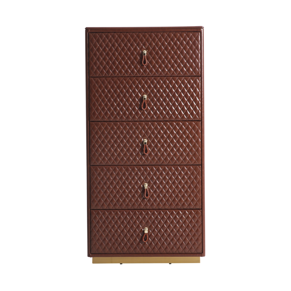 FUKAYI Faux Oil Waxed Leather Chest of Drawers for Bedroom Tall Dresser with 5 Drawer Storage Organizer Storage Tower Organizer Dresser for Living Room, Hallway, Entryway, Closets, Dark Brown