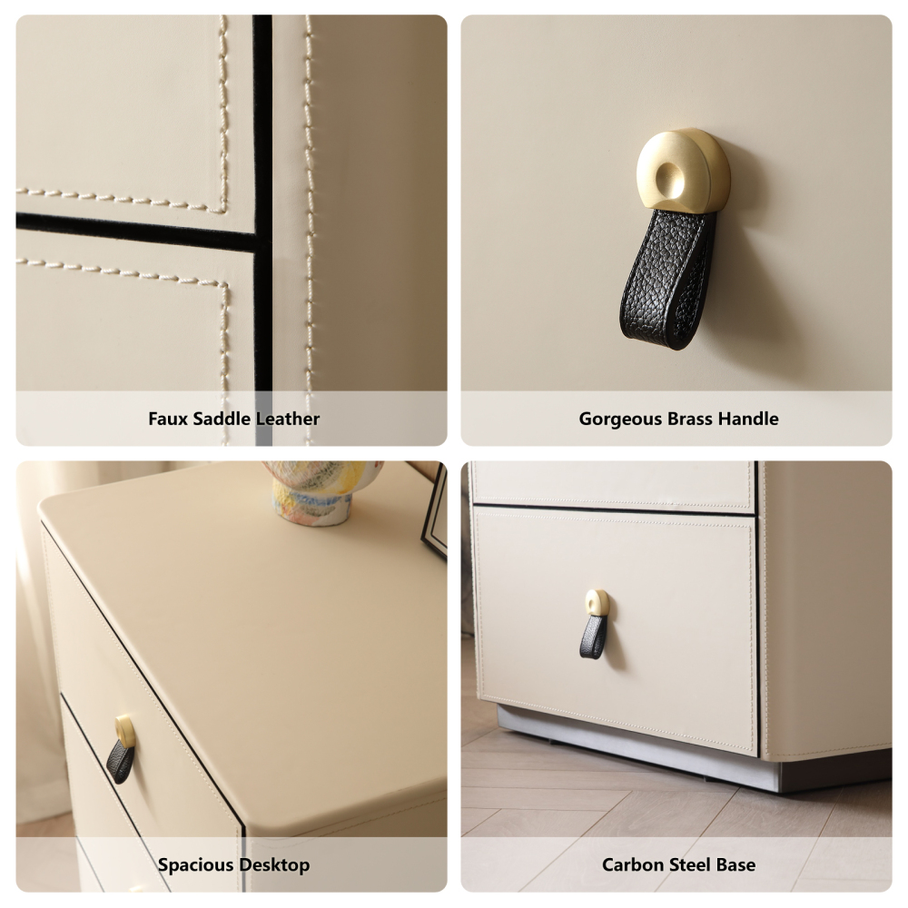 FUKAYI Faux Saddle Leather Tall Dresser for Bedroom with 5 Drawers Chest of Drawers Storage Tower Organizer Dresser for Living Room, Hallway, Entryway, Closets, White