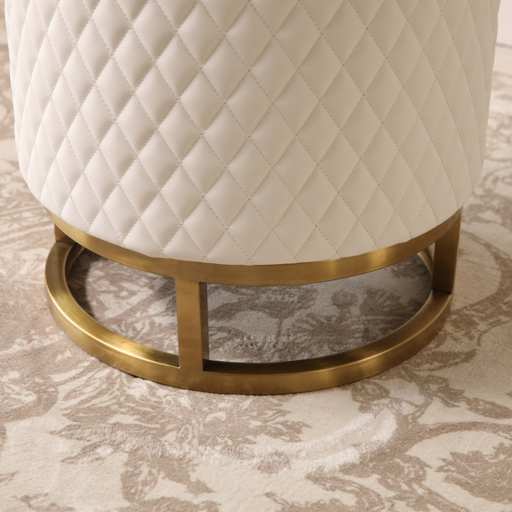 FUKAYI Faux Leather Vanity Stool for Makeup Room Round Ottoman Foot Rest Stool for Living Room Silla para Vanity de Maquillaje Vanity Seat Makeup Stool Chair,White