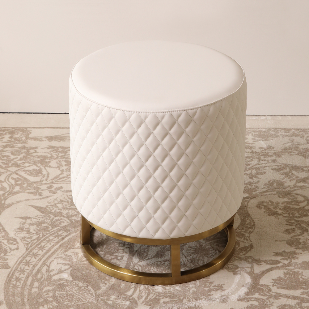 FUKAYI Faux Leather Vanity Stool for Makeup Room Round Ottoman Foot Rest Stool for Living Room Silla para Vanity de Maquillaje Vanity Seat Makeup Stool Chair,White