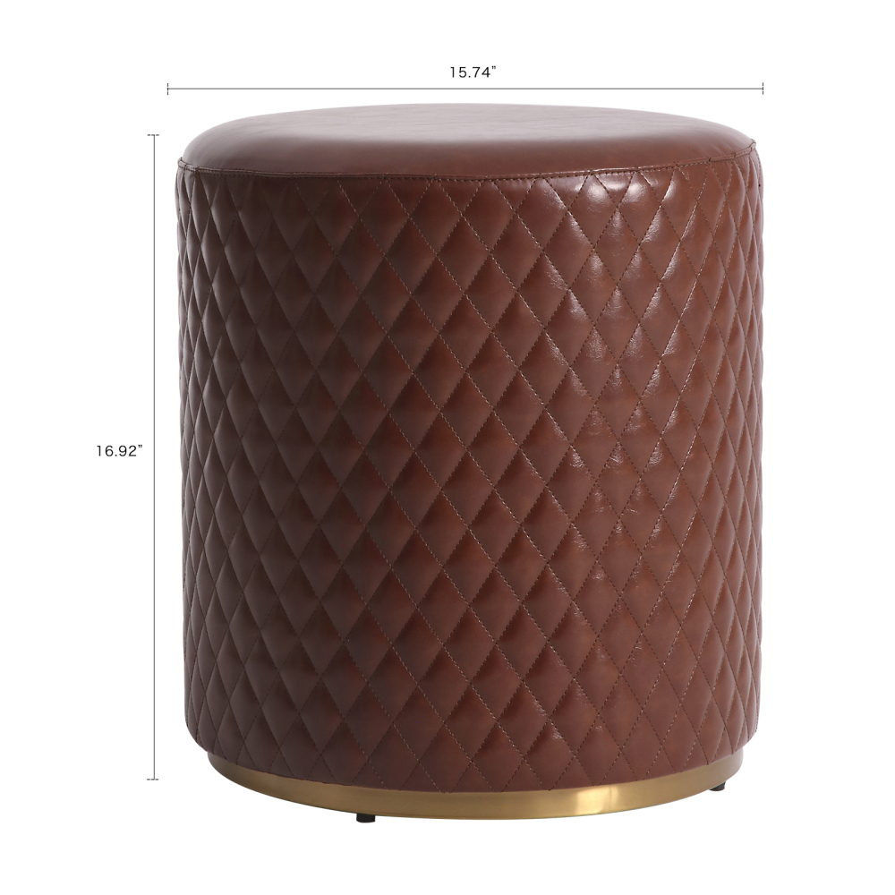 FUKAYI Faux Oil Waxed Leather Vanity Stool Chair for Makeup Room Round Dark Brown Leather Ottoman Foot Rest Stool for Living Room Silla para Vanity de Maquillaje Vanity Seat, Dark Brown