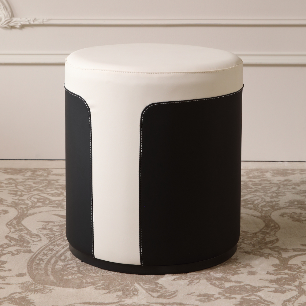 FUKAYI Faux Leather Vanity Stool for Makeup Room Makeup Stool Chair Round Ottoman Foot Rest Stool for Living Room Silla para Vanity de Maquillaje, White
