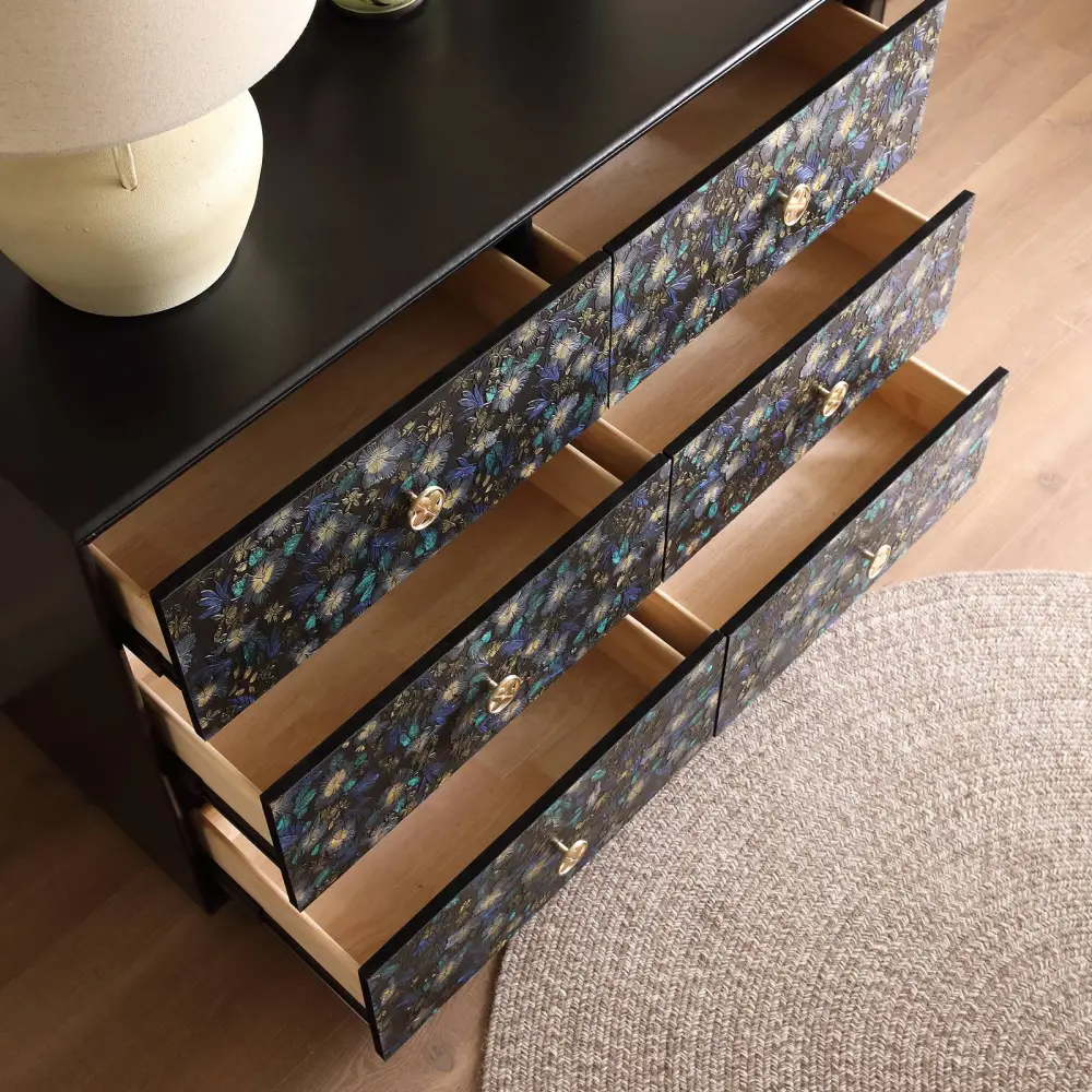 FUKAYI Vintage Dresser for Bedroom with 6 Drawers Double Dresser with  Hand-Painted Floral Storage Tower