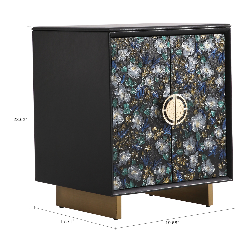 FUKAYI Vintage Bedside Table for Bedroom Nightstand with Storage Drawers Hand-Painted Floral Pattern Night Stand for Bedroom End Table Side Table for Living Room, Entryway,Black