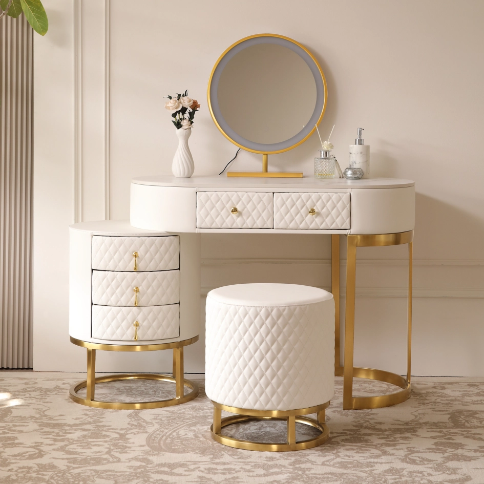 gold sequin backless dress BarberPub Modern Vanity Desk with Mirror, Light Luxury Dressing Table for Bedroom 3362 main image 1