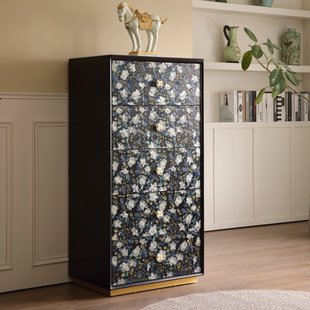 slim fit dress slacks Drawer Dresser Cabinet, Tall Dresser With 5 Pu Leather Front Drawers, main image 0