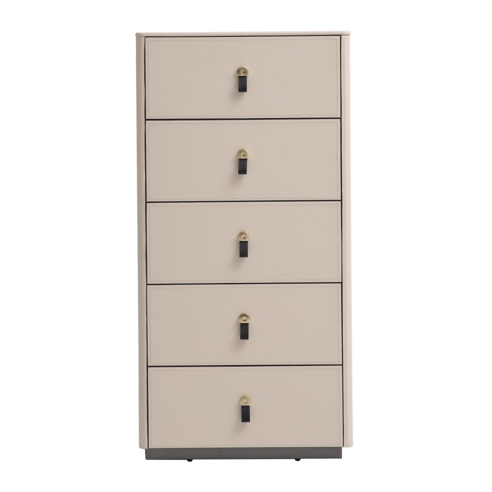 FUKAYI Faux Saddle Leather Tall Dresser for Bedroom with 5 Drawers Chest of Drawers Storage Tower Organizer Dresser for Living Room, Hallway, Entryway, Closets, White