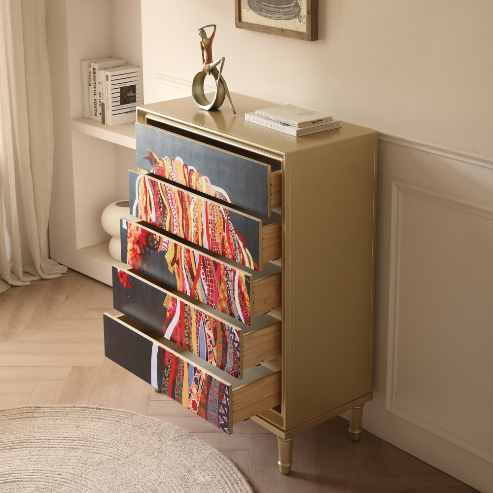 FUKAYI Tall Chest of Drawers Dresser for Bedroom with 5 Drawers Storage Tower Organizer Units for Living Room, Hallway, Entryway, Closets, Champagne