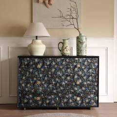 FUKAYI Vintage Dresser for Bedroom with 6 Drawers Double Dresser with Hand-Painted Floral Storage Tower Organizer Unit for Living Room, Hallway, Entryway, Closets,Black