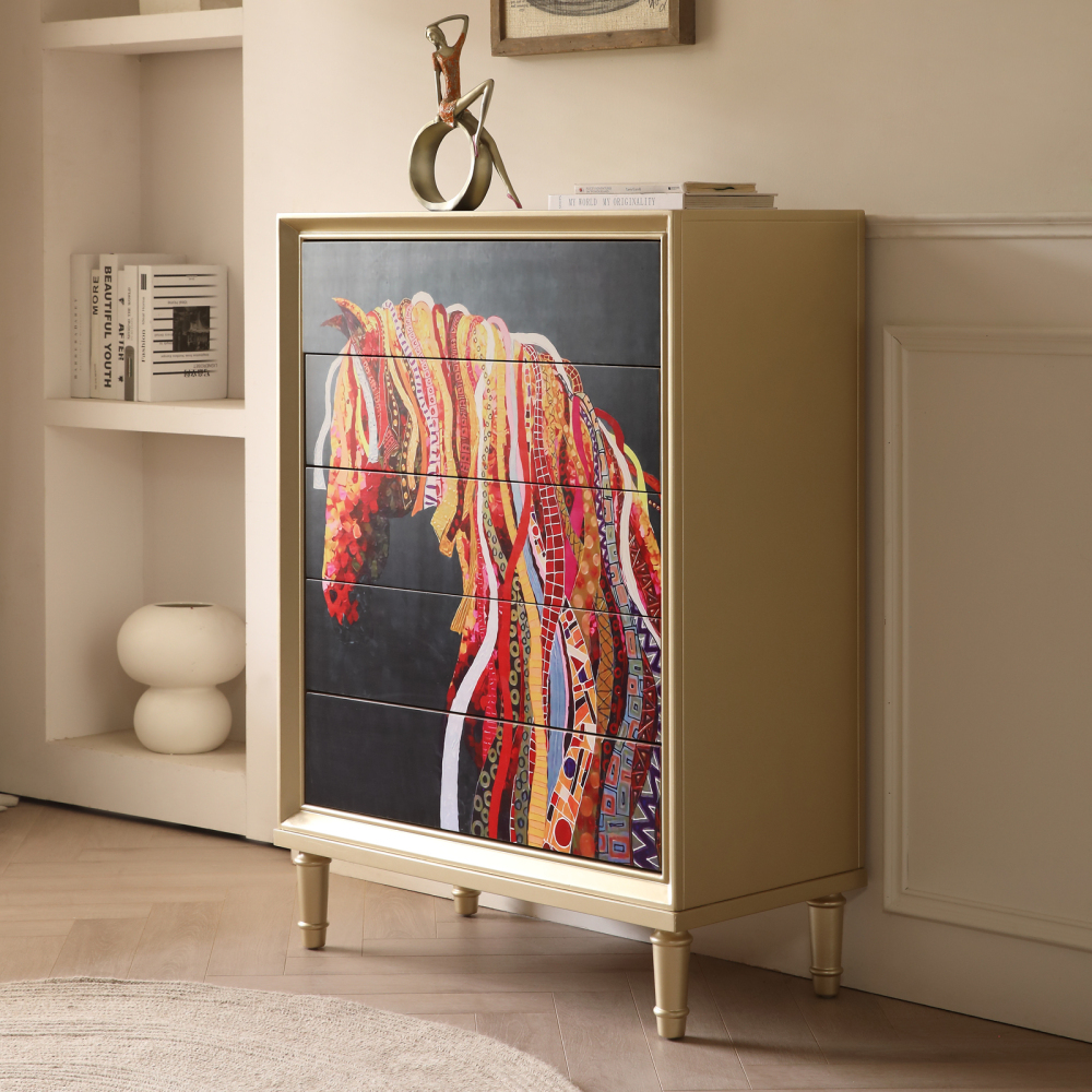 FUKAYI Tall Chest of Drawers Dresser for Bedroom with 5 Drawers Storage Tower Organizer Units for Living Room, Hallway, Entryway, Closets, Champagne