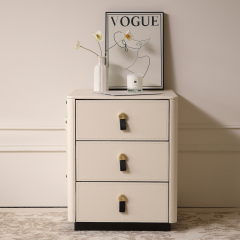 FUKAYI Faux Saddle Leather Nightstand with Side Storage Pocket 3 Drawer Dresser for Bedroom Bedside Table End Table Side Table for Living Room,Entryway, White