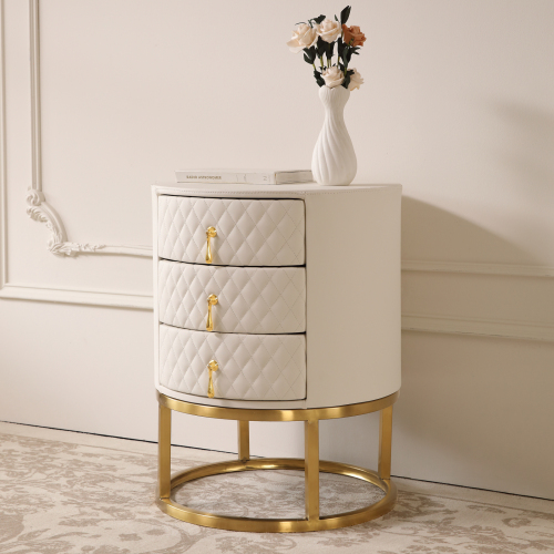 FUKAYI Luxury Nightstand with 3 Storage Drawers Dresser Bedside Table Night Stand for Bedroom End Table Side Table for Living Room, Entryway, White