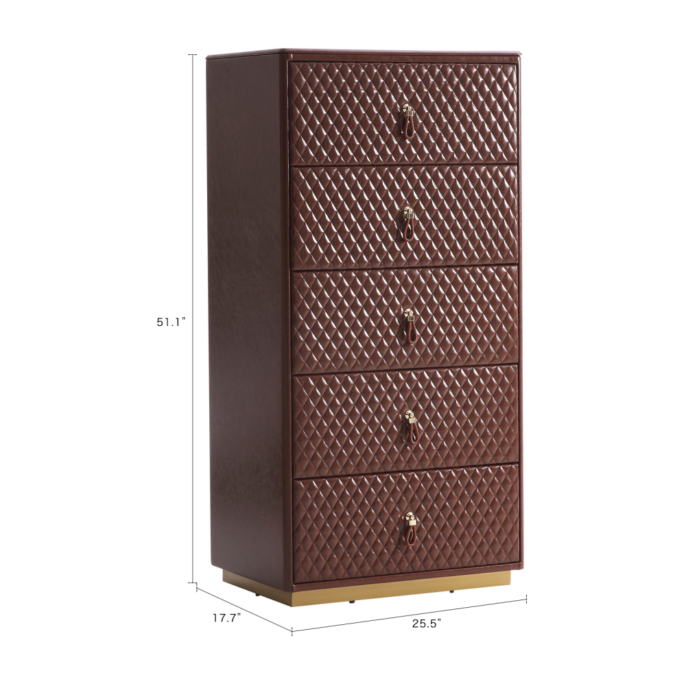FUKAYI Faux Oil Waxed Leather Chest of Drawers for Bedroom Tall Dresser with 5 Drawer Storage Organizer Storage Tower Organizer Dresser for Living Room, Hallway, Entryway, Closets, Dark Brown
