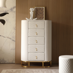 FUKAYI Faux Leather Tall Dresser for Bedroom with 5 Drawers Chest of Drawers Storage Tower Organizer Dresser for Living Room, Hallway, Entryway, Closets, White