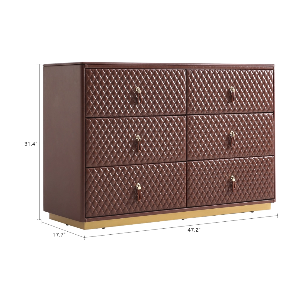 FUKAYI Faux Oil Waxed Leather Dresser for Bedroom with 6 Drawers Double Dresser Storage Tower Organizer FUKAYI Faux Oil Waxed Leather Dresser for Bedroom with 6 Drawers Double Dresser Storage Tower Organizer