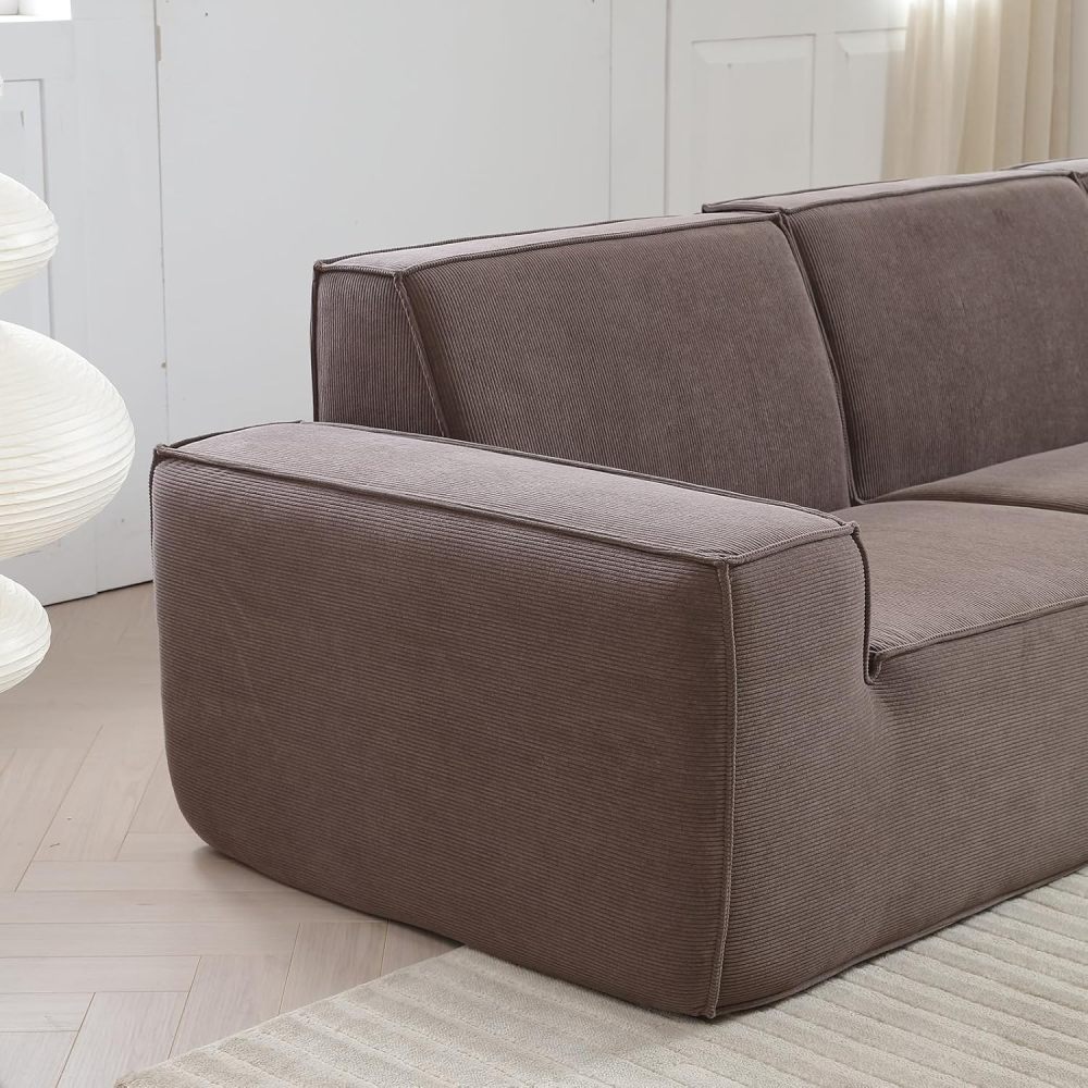 Sectional Couch Comfy Deep Seat Modular Sofa 3-Seat Modular Sectionals Sofa Couch Corduroy Sofa for Living Room, Apartment, Studio, Office, Dark Brown