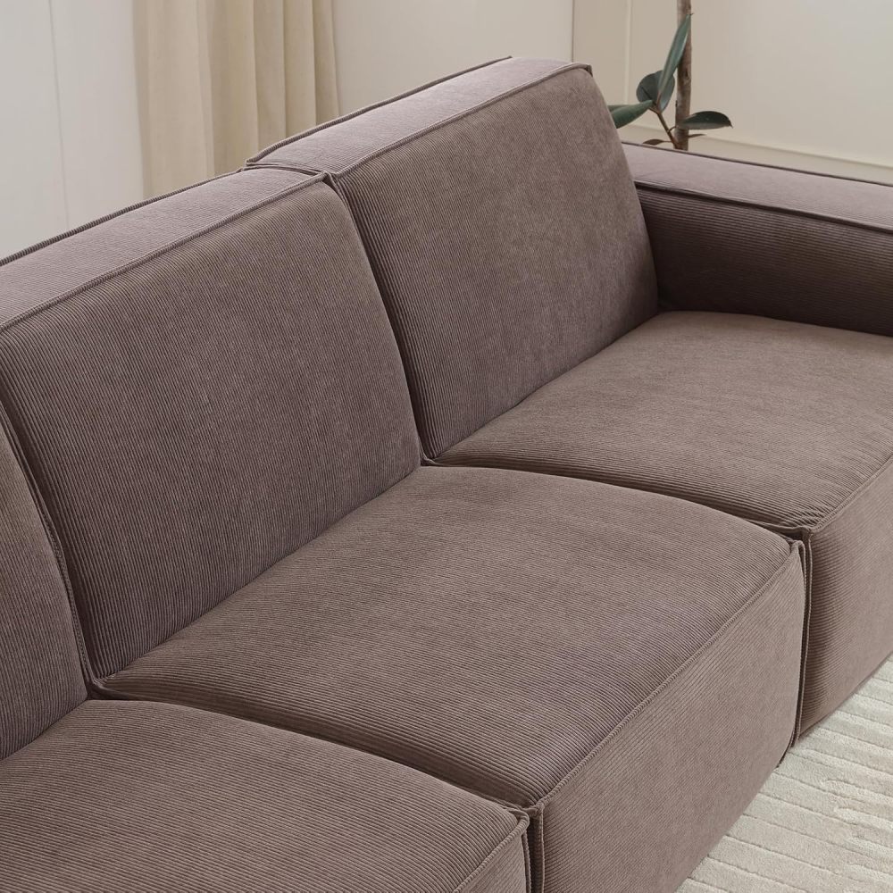 Sectional Couch Comfy Deep Seat Modular Sofa 3-Seat Modular Sectionals Sofa Couch Corduroy Sofa for Living Room, Apartment, Studio, Office, Dark Brown