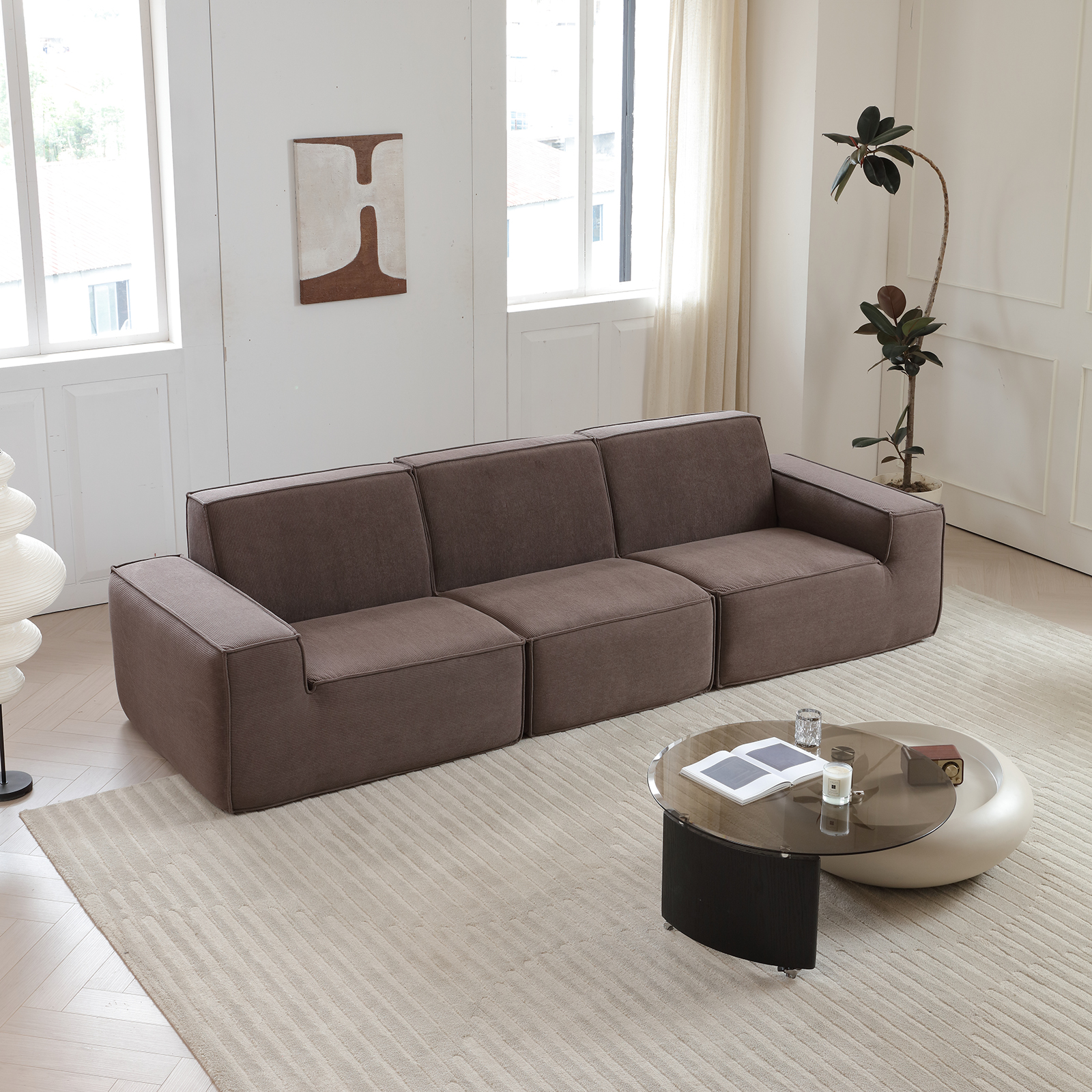 L-shaped sectional sofa with minimalistic decor