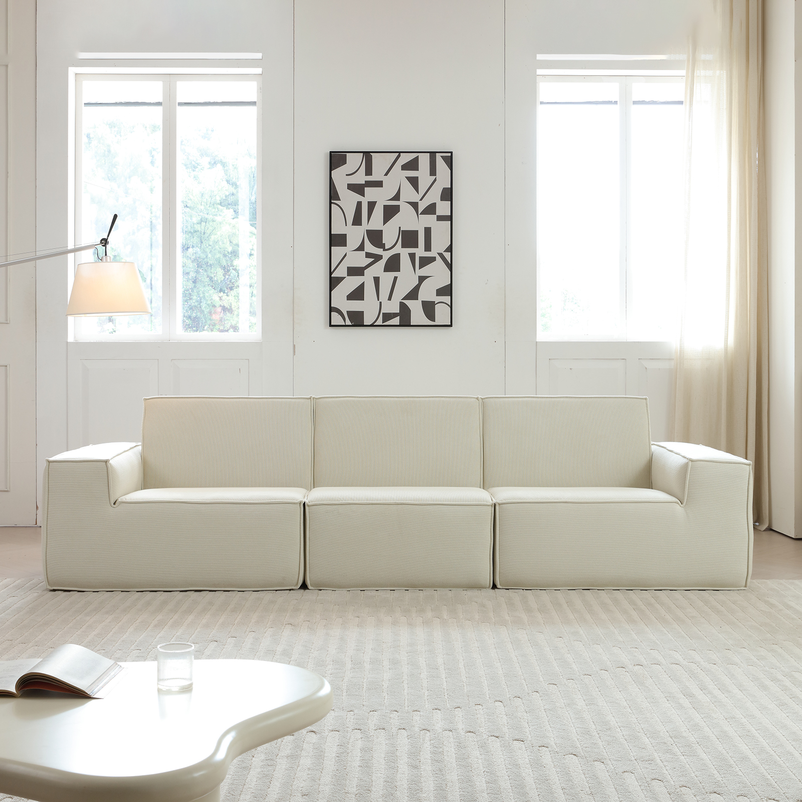 Bright living room with sectional sofa