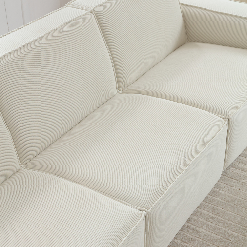 Sectional Couch Comfy Deep Seat Modular Sofa 3-Seat Modular Sectionals Sofa Couch Corduroy Sofa for Living Room, Apartment, Studio, Office, Ivory