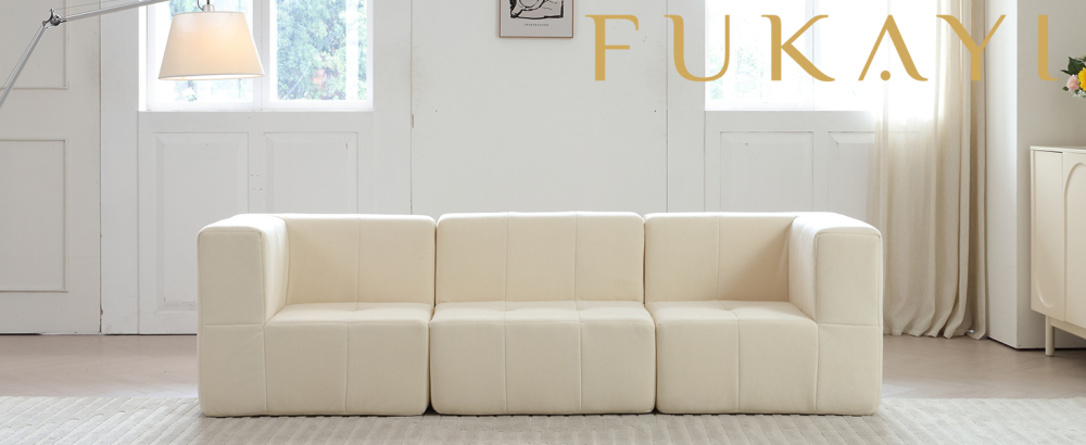 Modular Sectional Sofa Couch Modern Comfy 3-Seat Sofa Couch Straight Lines Sectional Couch for Living Room, Apartment, Studio, Office,Ivory