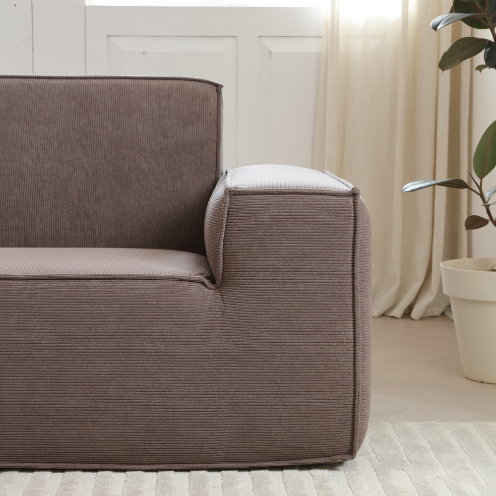 Sectional Couch Comfy Deep Seat Modular Sofa 3-Seat Modular Sectionals Sofa Couch Corduroy Sofa for Living Room, Apartment, Studio, Office, Dark Brown