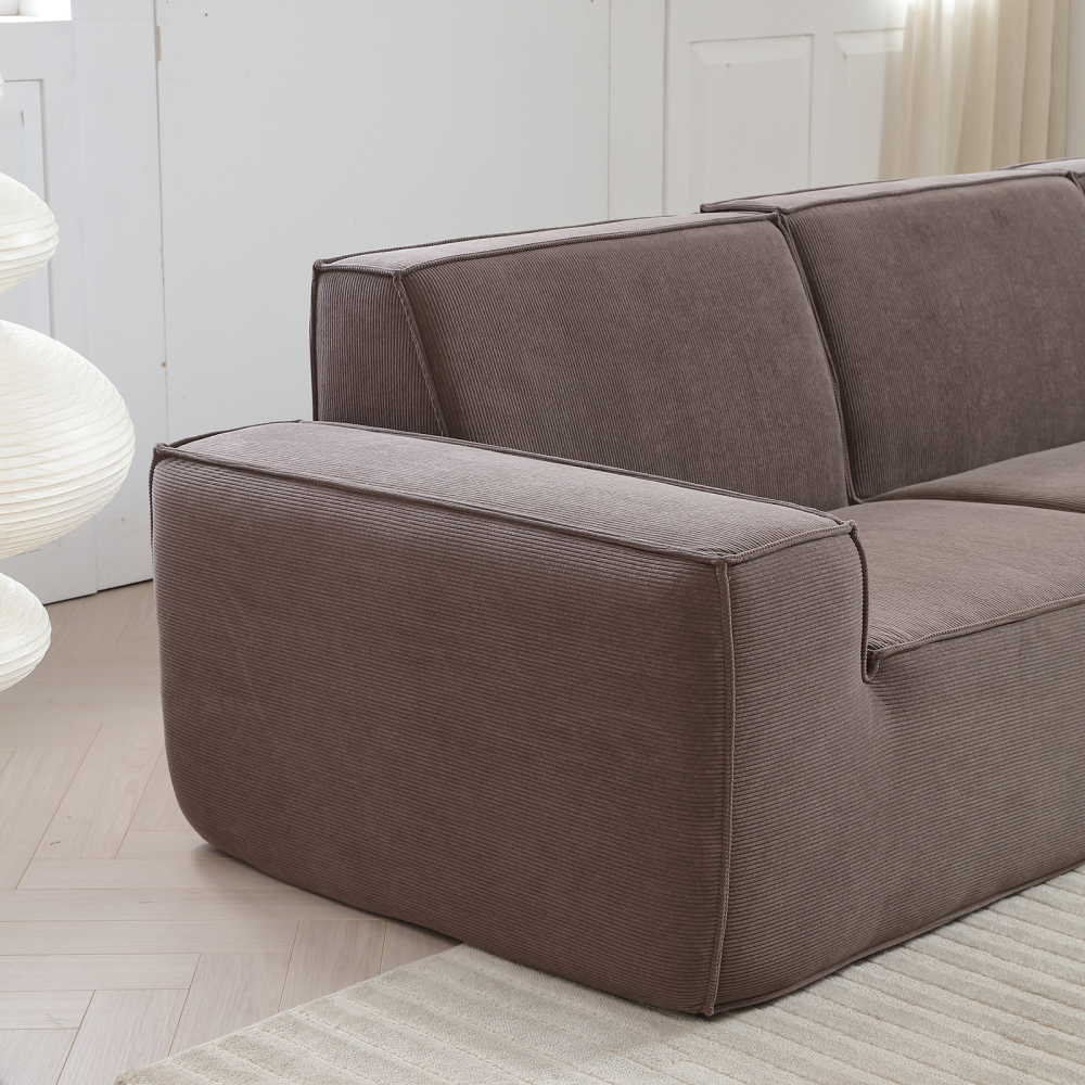 Sectional Couch Comfy Deep Seat Modular Sofa 3-Seat Modular Sectionals Sofa Couch Corduroy Sofa for Living Room, Apartment, Studio, Office, Dark Brown