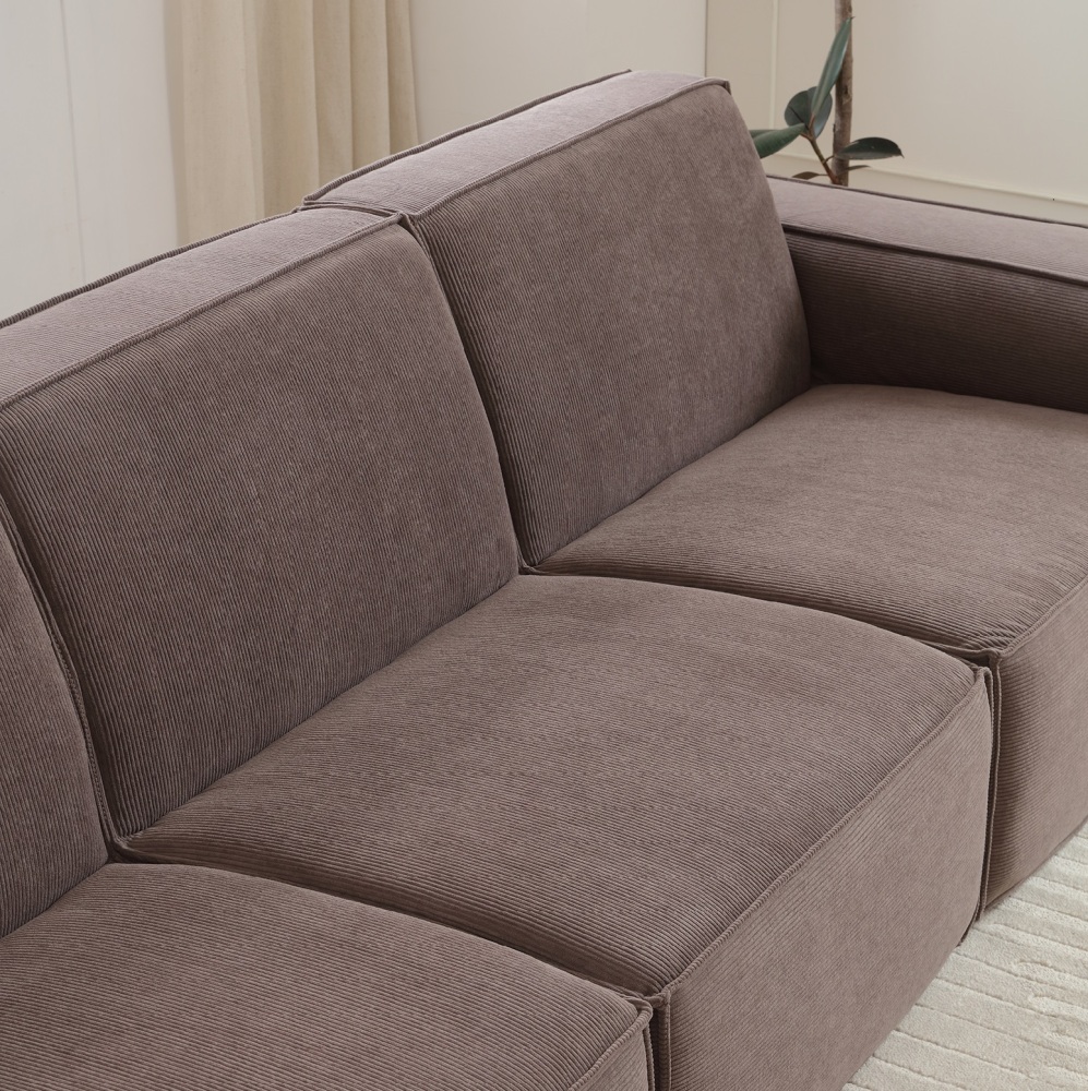 Sectional Couch Comfy Deep Seat Modular Sofa 3-Seat Modular Sectionals Sofa Couch Corduroy Sofa for Living Room, Apartment, Studio, Office, Dark Brown