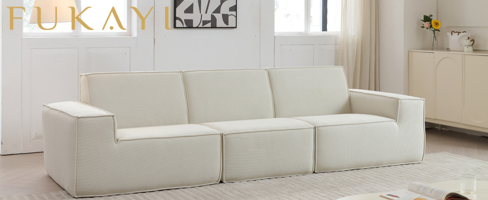 Sectional Couch Comfy Deep Seat Modular Sofa 3-Seat Modular Sectionals Sofa Couch Corduroy Sofa for Living Room, Apartment, Studio, Office, Dark Brown
