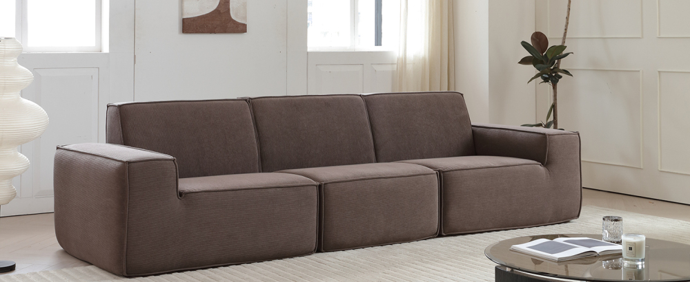 Sectional Couch Comfy Deep Seat Modular Sofa 3-Seat Modular Sectionals Sofa Couch Corduroy Sofa for Living Room, Apartment, Studio, Office, Dark Brown