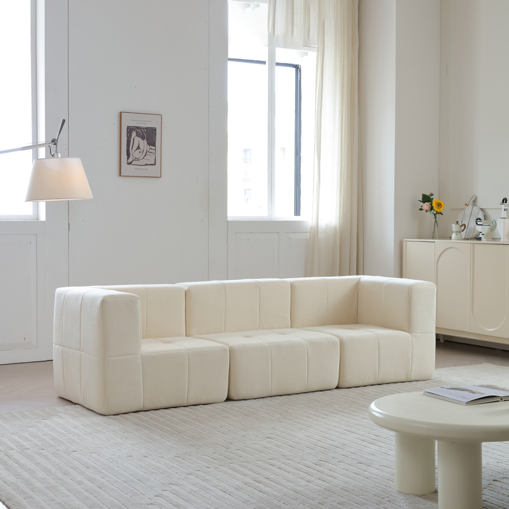 Modular Sectional Sofa Couch Modern Comfy 3-Seat Sofa Couch Straight Lines Sectional Couch for Living Room, Apartment, Studio, Office, Green