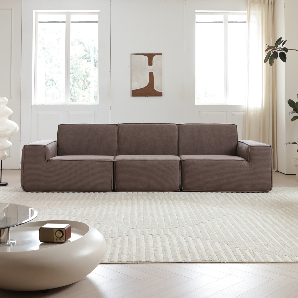 Sectional Couch Comfy Deep Seat Modular Sofa 3-Seat Modular Sectionals Sofa Couch Corduroy Sofa for Living Room, Apartment, Studio, Office, Dark Brown