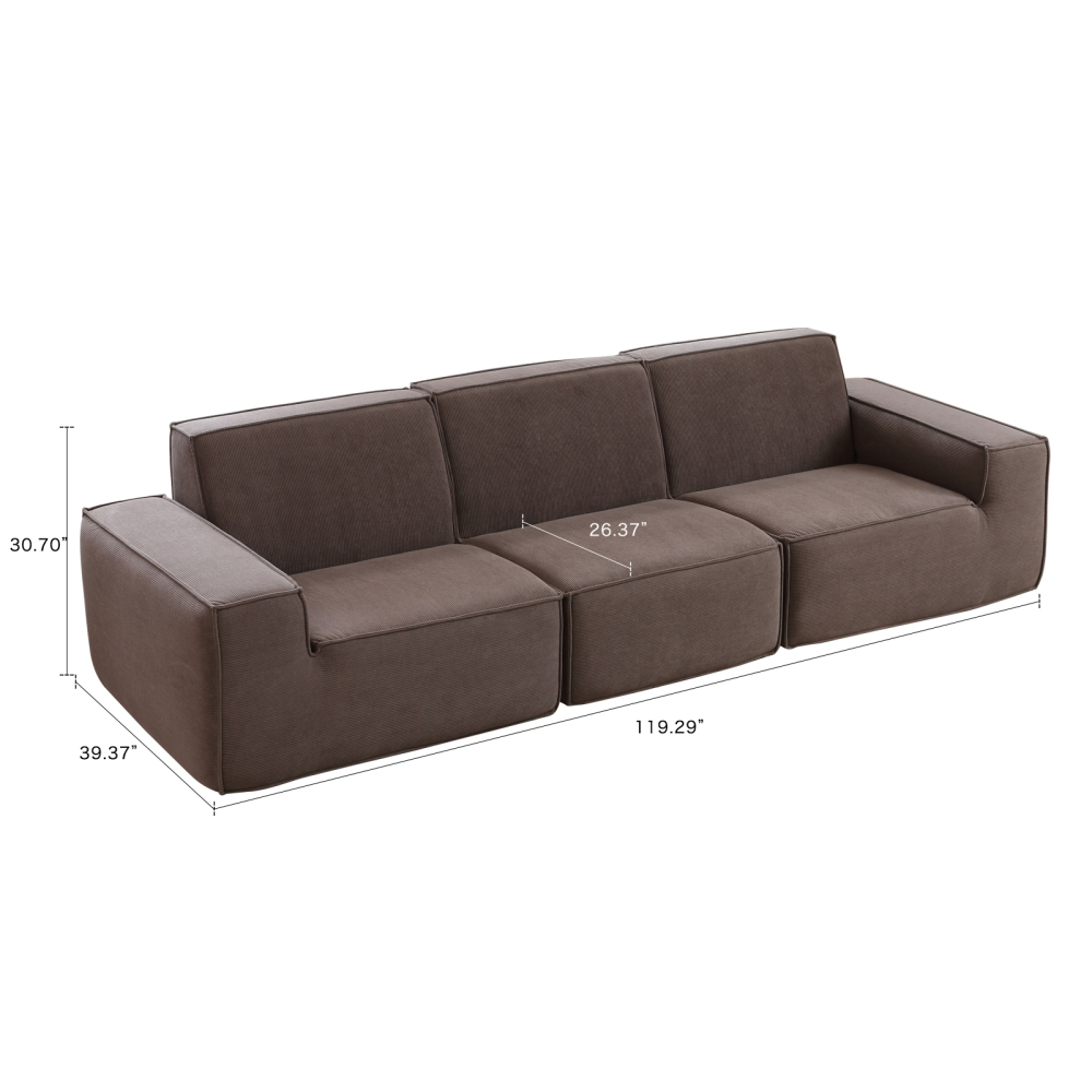 Sectional Couch Comfy Deep Seat Modular Sofa 3-Seat Modular Sectionals Sofa Couch Corduroy Sofa for Living Room, Apartment, Studio, Office, Ivory
