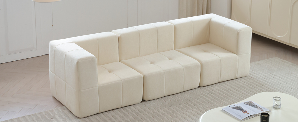 Modular Sectional Sofa Couch Modern Comfy 3-Seat Sofa Couch Straight Lines Sectional Couch for Living Room, Apartment, Studio, Office,Ivory