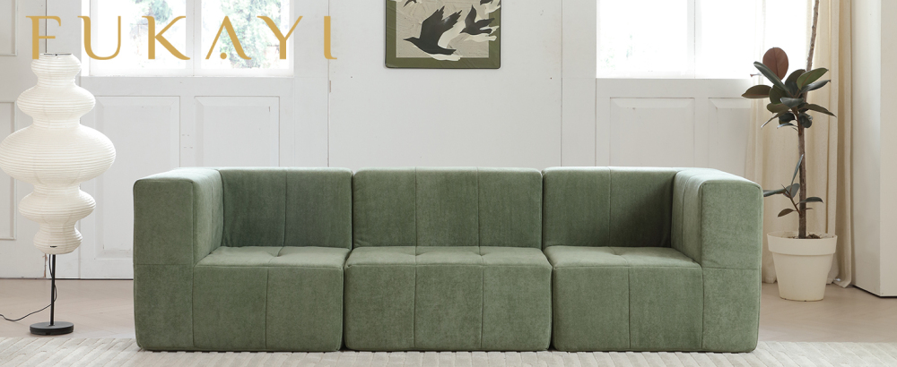 Modular Sectional Sofa Couch Modern Comfy 3-Seat Sofa Couch Straight Lines Sectional Couch for Living Room, Apartment, Studio, Office, Green