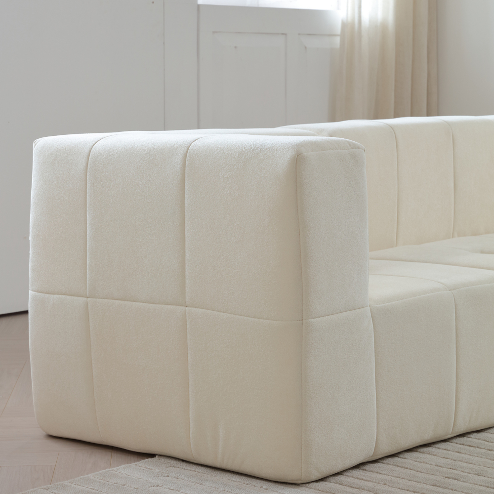 Modular Sectional Sofa Couch Modern Comfy 3-Seat Sofa Couch Straight Lines Sectional Couch for Living Room, Apartment, Studio, Office,Ivory