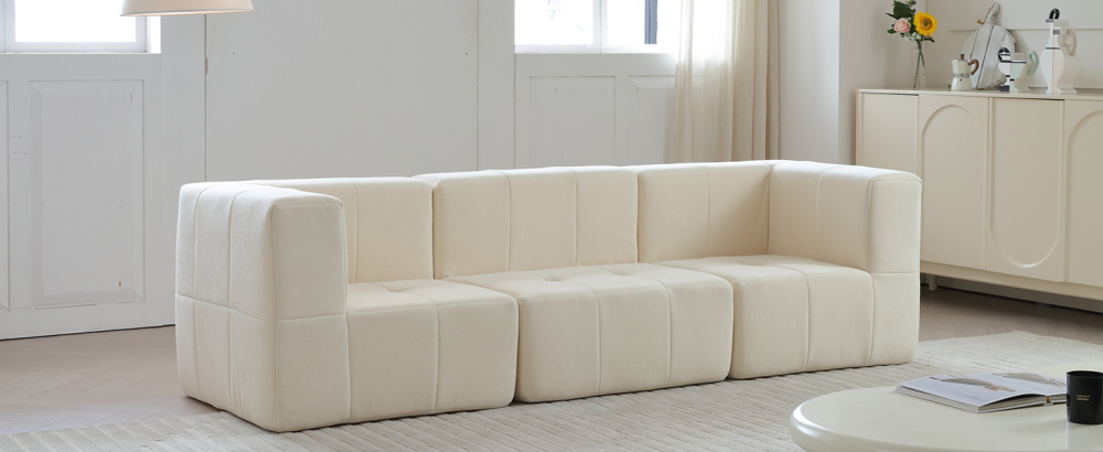 Modular Sectional Sofa Couch Modern Comfy 3-Seat Sofa Couch Straight Lines Sectional Couch for Living Room, Apartment, Studio, Office,Ivory