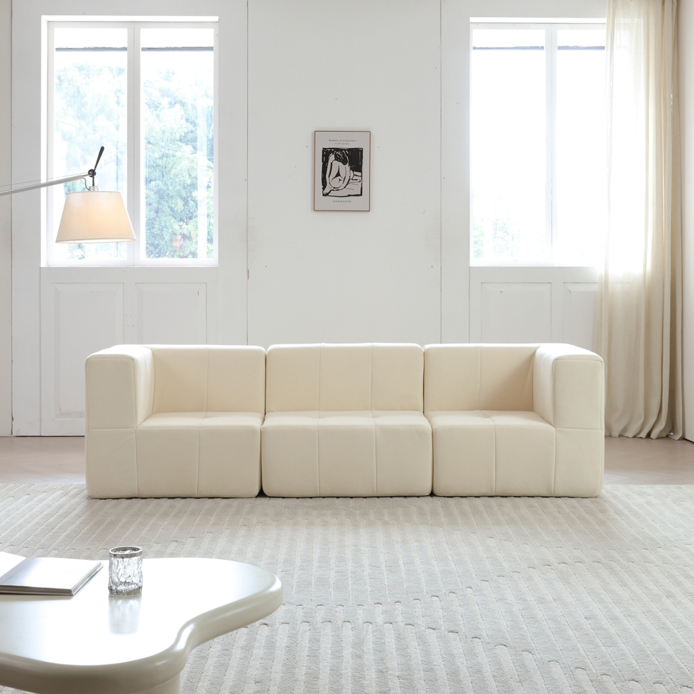 Modular Sectional Sofa Couch Modern Comfy 3-Seat Sofa Couch Straight Lines Sectional Couch for Living Room, Apartment, Studio, Office,Ivory