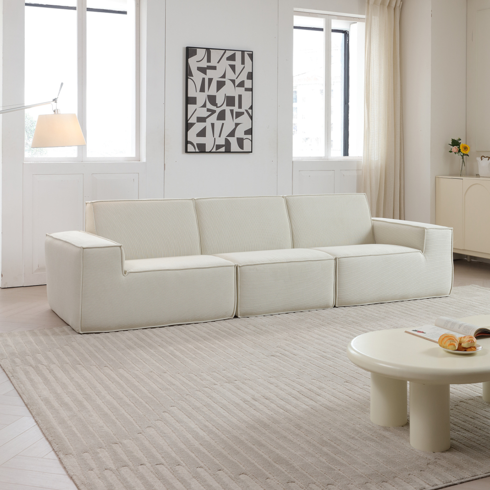 Sectional Couch Comfy Deep Seat Modular Sofa 3-Seat Modular Sectionals Sofa Couch Corduroy Sofa for Living Room, Apartment, Studio, Office, Dark Brown