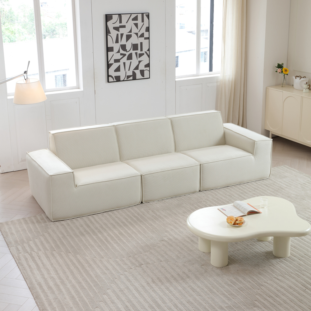 Sectional Couch Comfy Deep Seat Modular Sofa 3-Seat Modular Sectionals Sofa Couch Corduroy Sofa for Living Room, Apartment, Studio, Office, Dark Brown