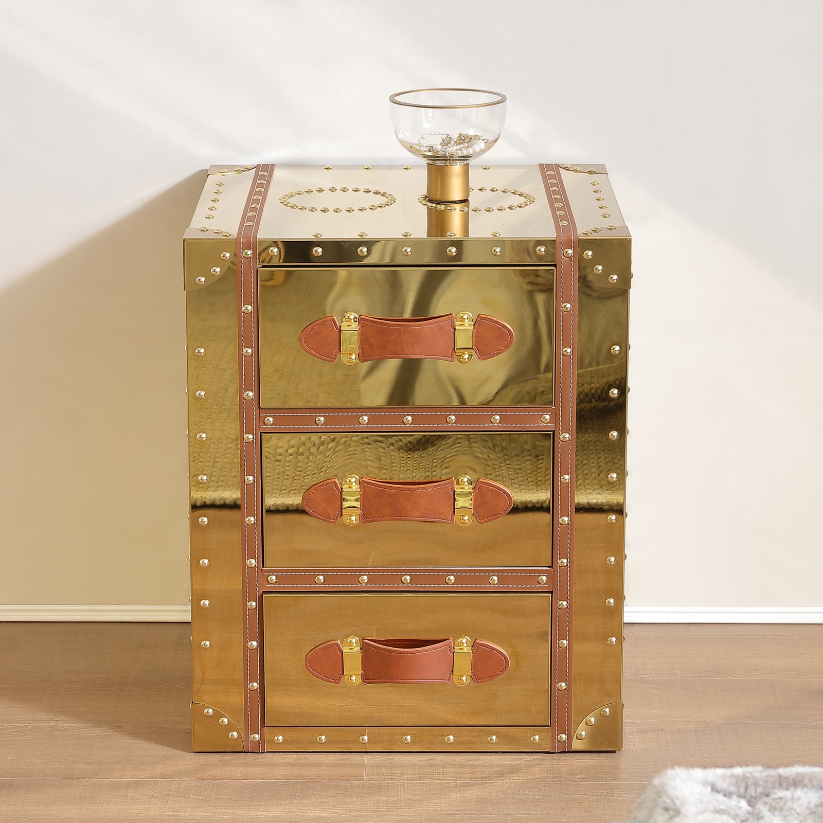 Elegant Gold Finish Bedside Cabinets