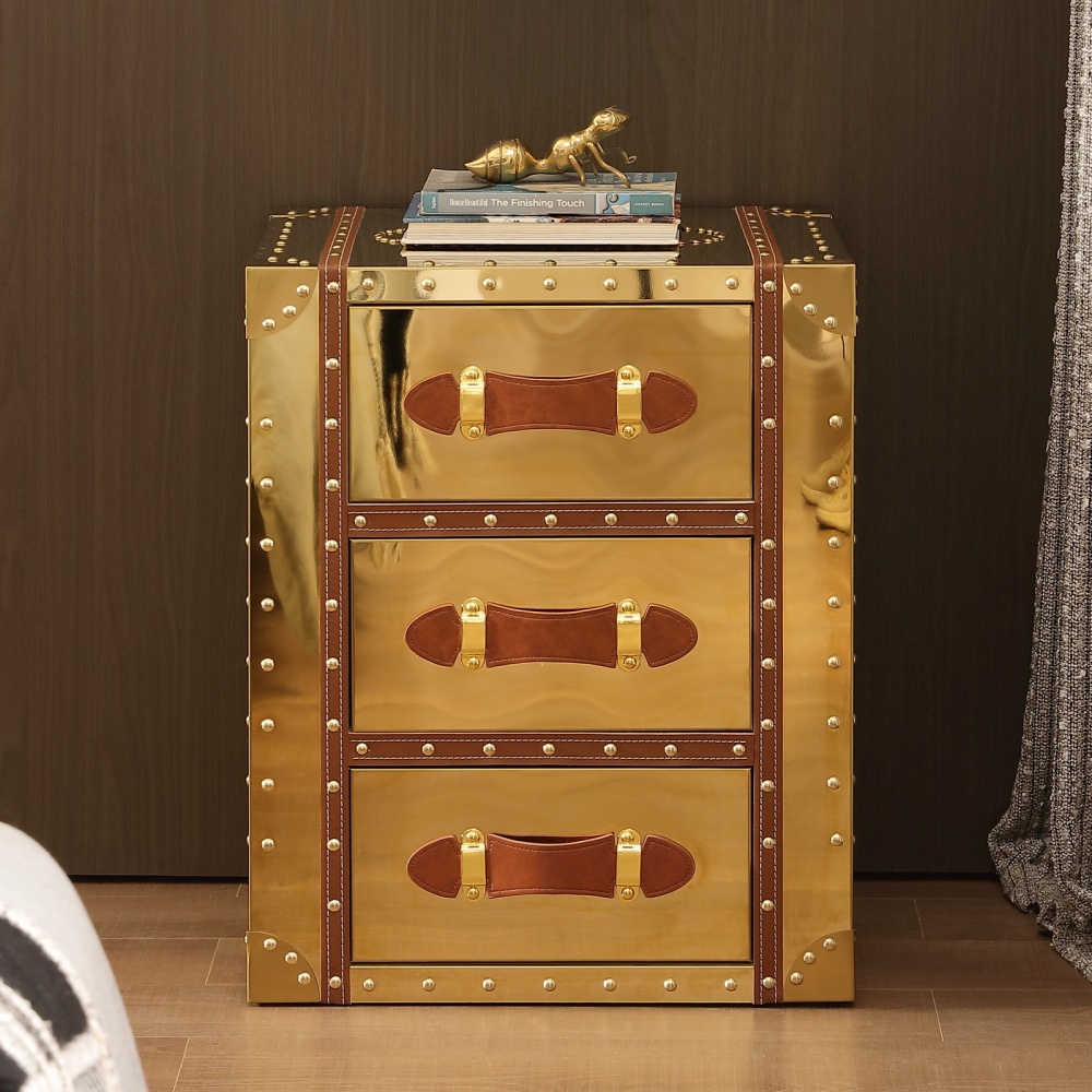 Elegant Gold Finish Bedside Cabinets