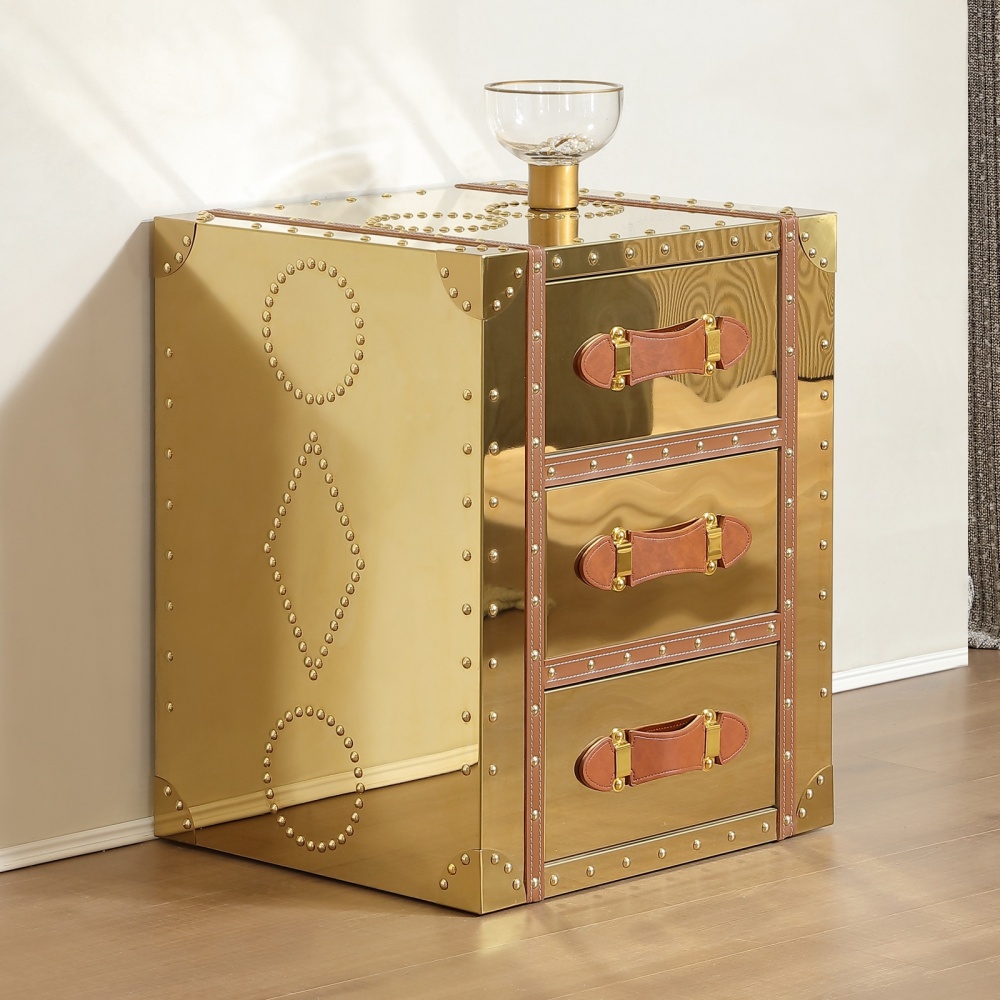 Elegant Gold Finish Bedside Cabinets