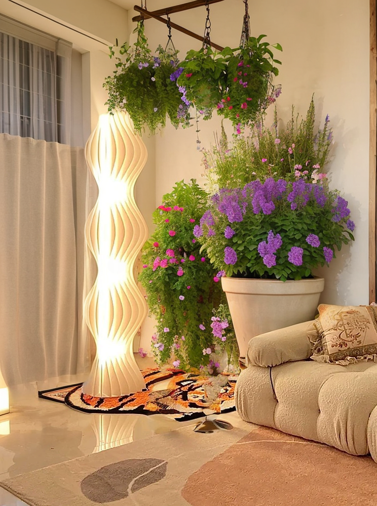 White grass skirt lighting, floor lamps, design sense, artistic living room, bedroom sofa side, atmospheric, Instagram style, Nordic