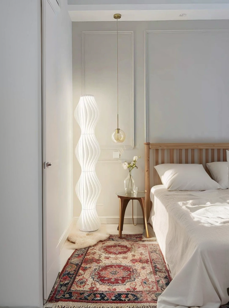 White grass skirt lighting, floor lamps, design sense, artistic living room, bedroom sofa side, atmospheric, Instagram style, Nordic