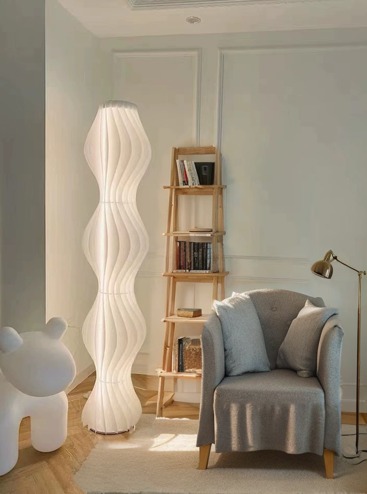 White grass skirt lighting, floor lamps, design sense, artistic living room, bedroom sofa side, atmospheric, Instagram style, Nordic